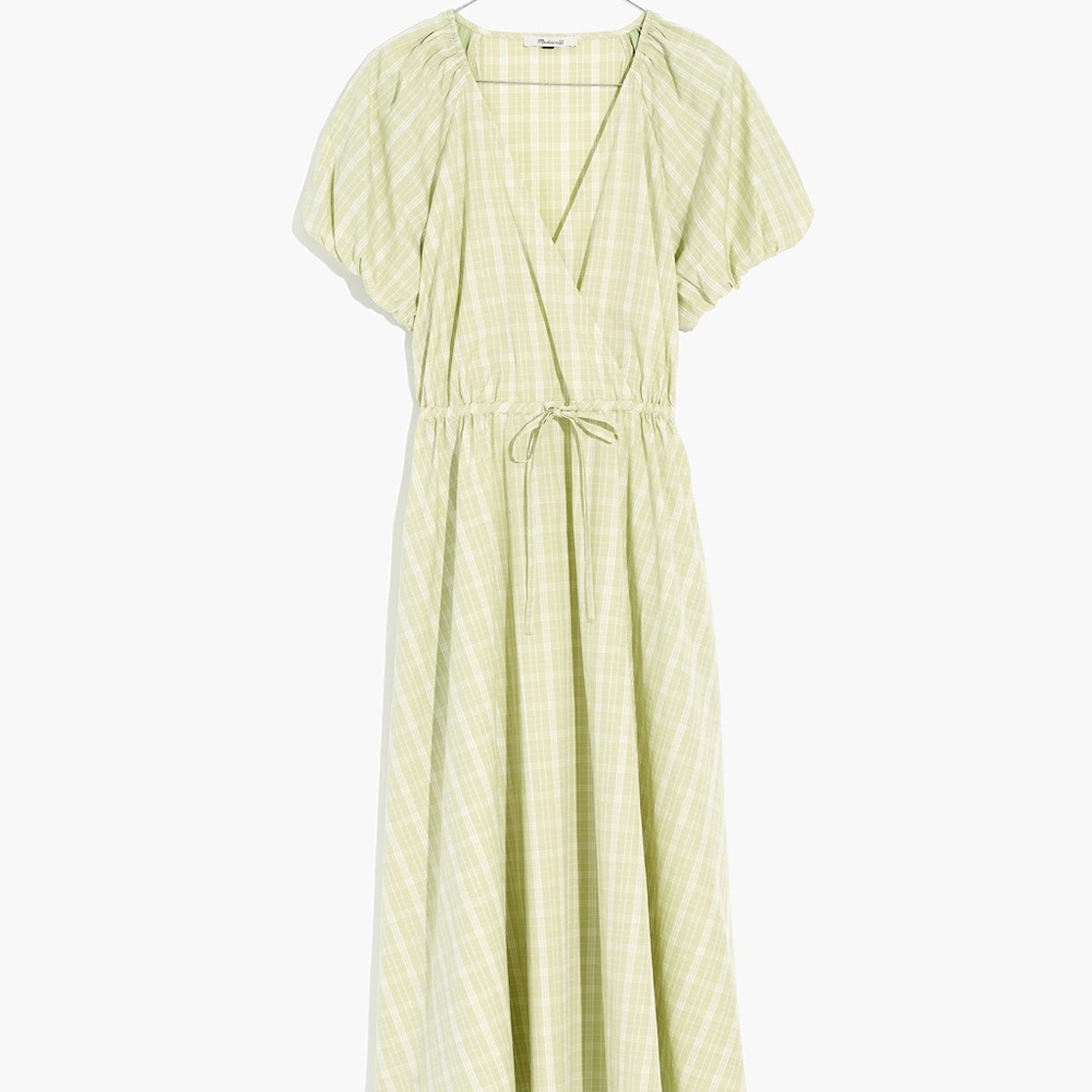 Madewell Light Green Plaid Midi Dress - Picture 2 of 8